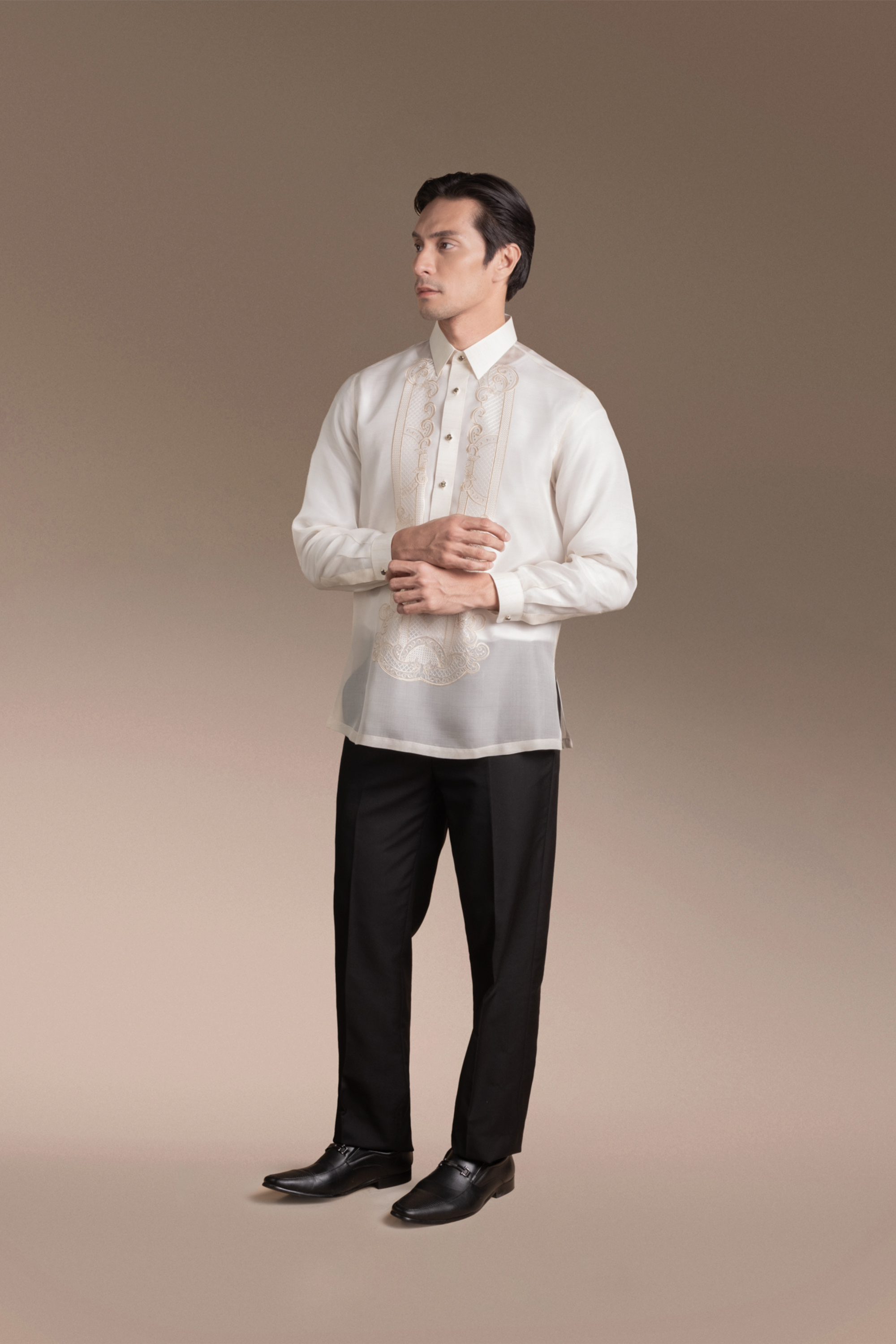 Onesimus Men’s Formal Barong Tagalog, Classic Pure Natural Silk, Embroidered
