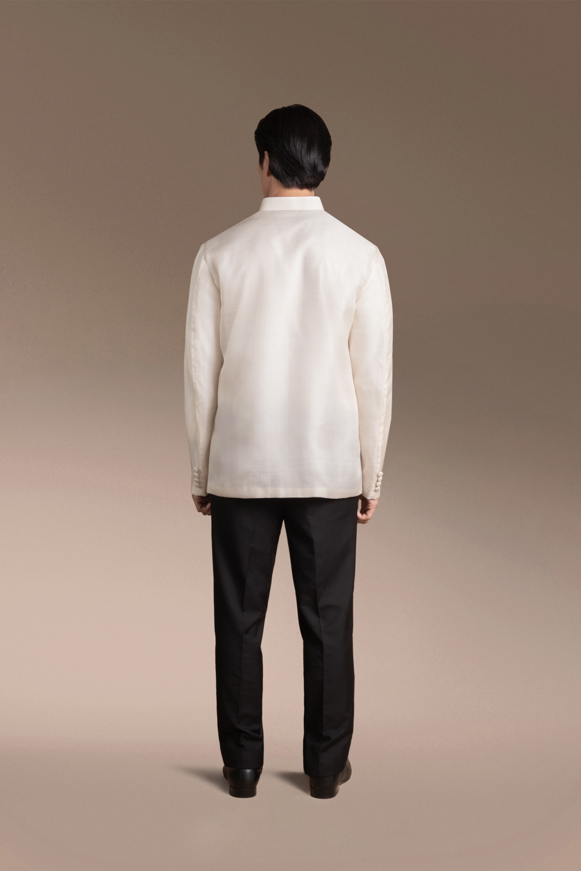 Onesimus Men’s Formal Barong Tagalog, Textured Natural Faux Silk, Embroidered