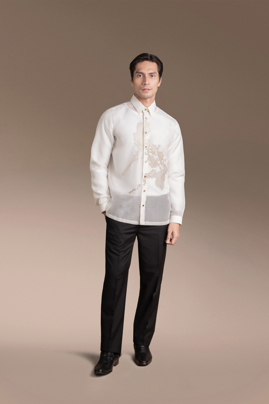 Onesimus Men’s Formal Barong Tagalog, Classic Pure Natural Silk, Embroidered