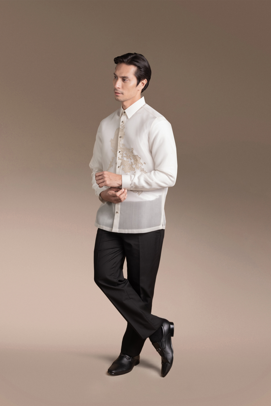 Onesimus Men’s Formal Barong Tagalog, Classic Pure Natural Silk, Embroidered