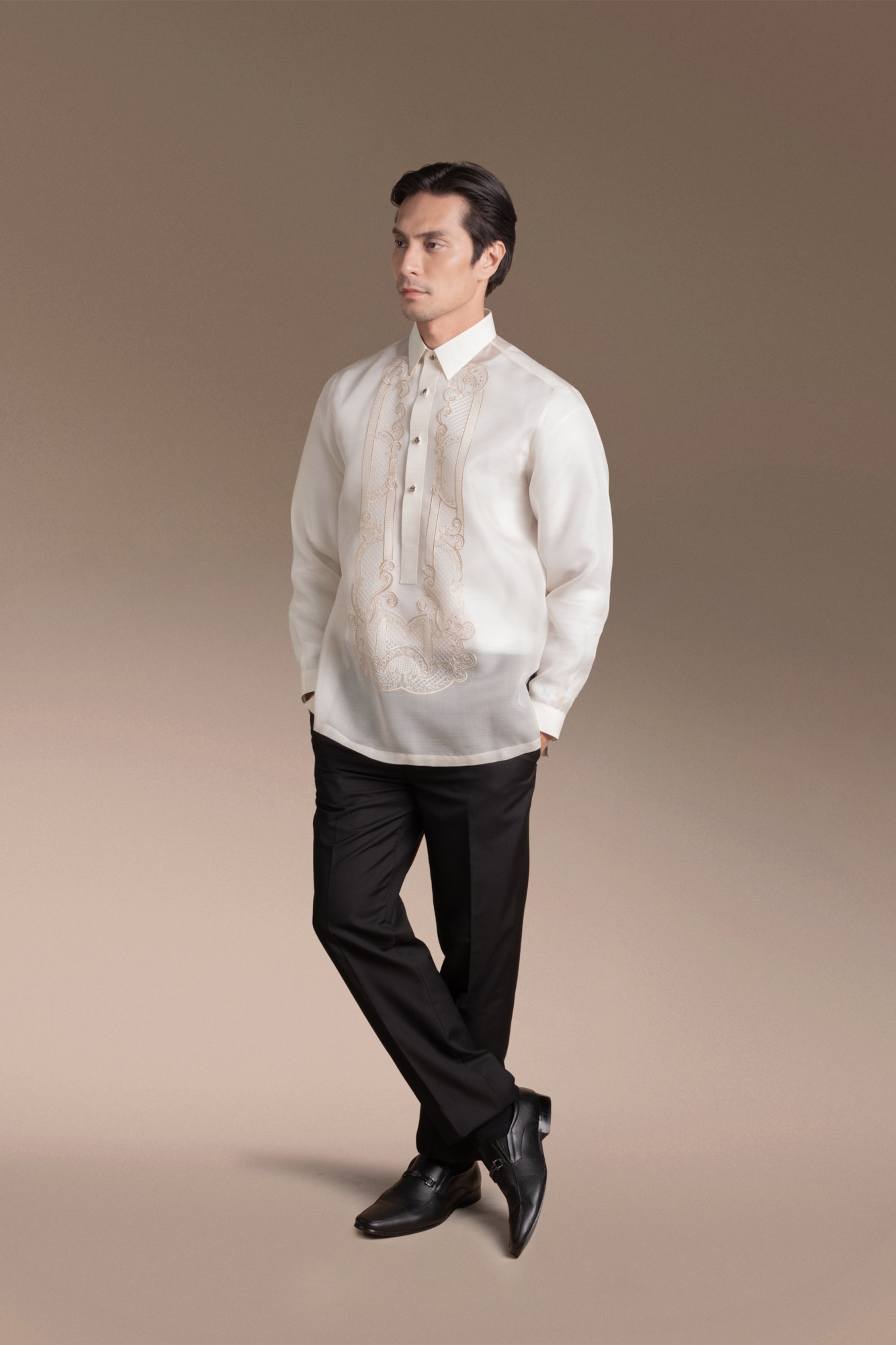 Onesimus Men’s Formal Barong Tagalog, Classic Pure Natural Silk, Embroidered