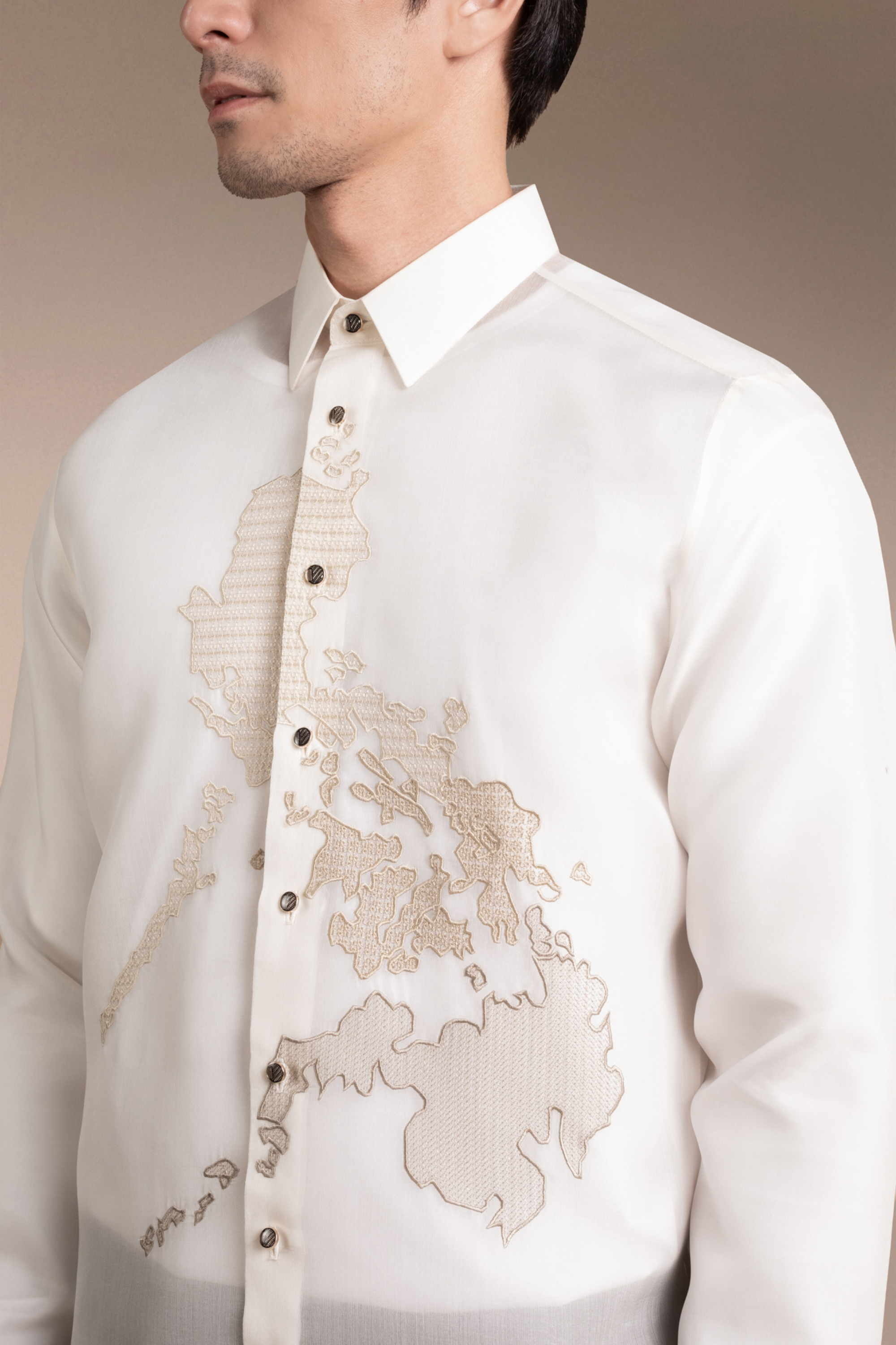 Onesimus Men’s Formal Barong Tagalog, Classic Pure Natural Silk, Embroidered