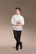 Onesimus Men’s Formal Barong Tagalog, Textured Natural Faux Silk, Embroidered