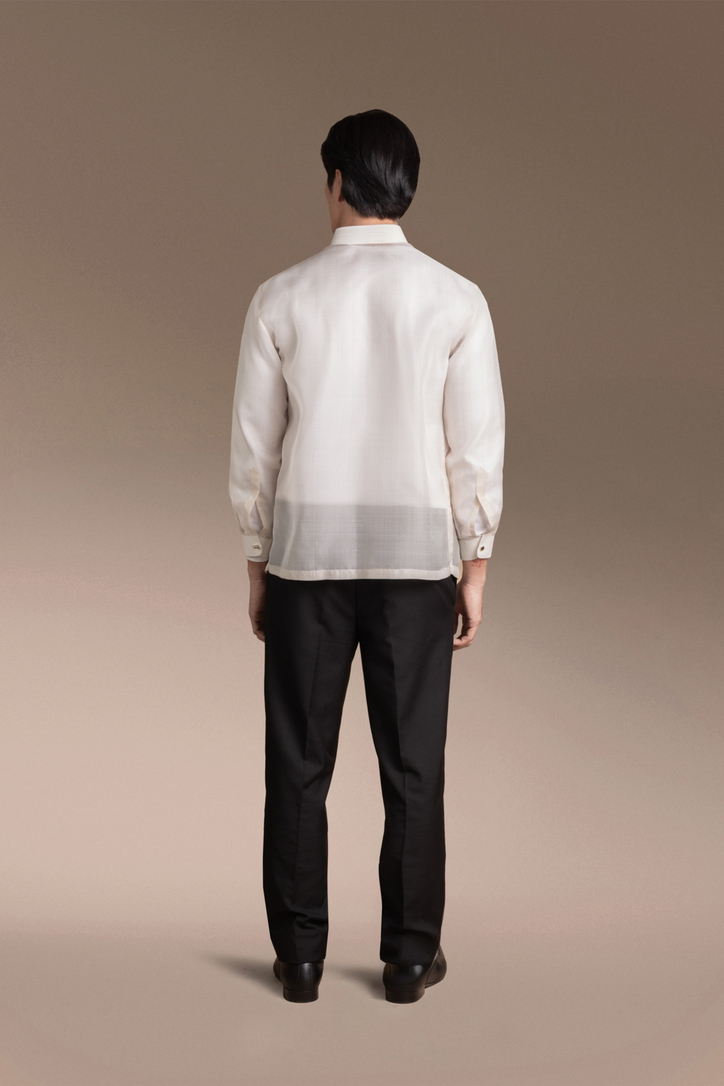 Onesimus Men’s Formal Barong Tagalog, Textured Natural Faux Silk, Embroidered