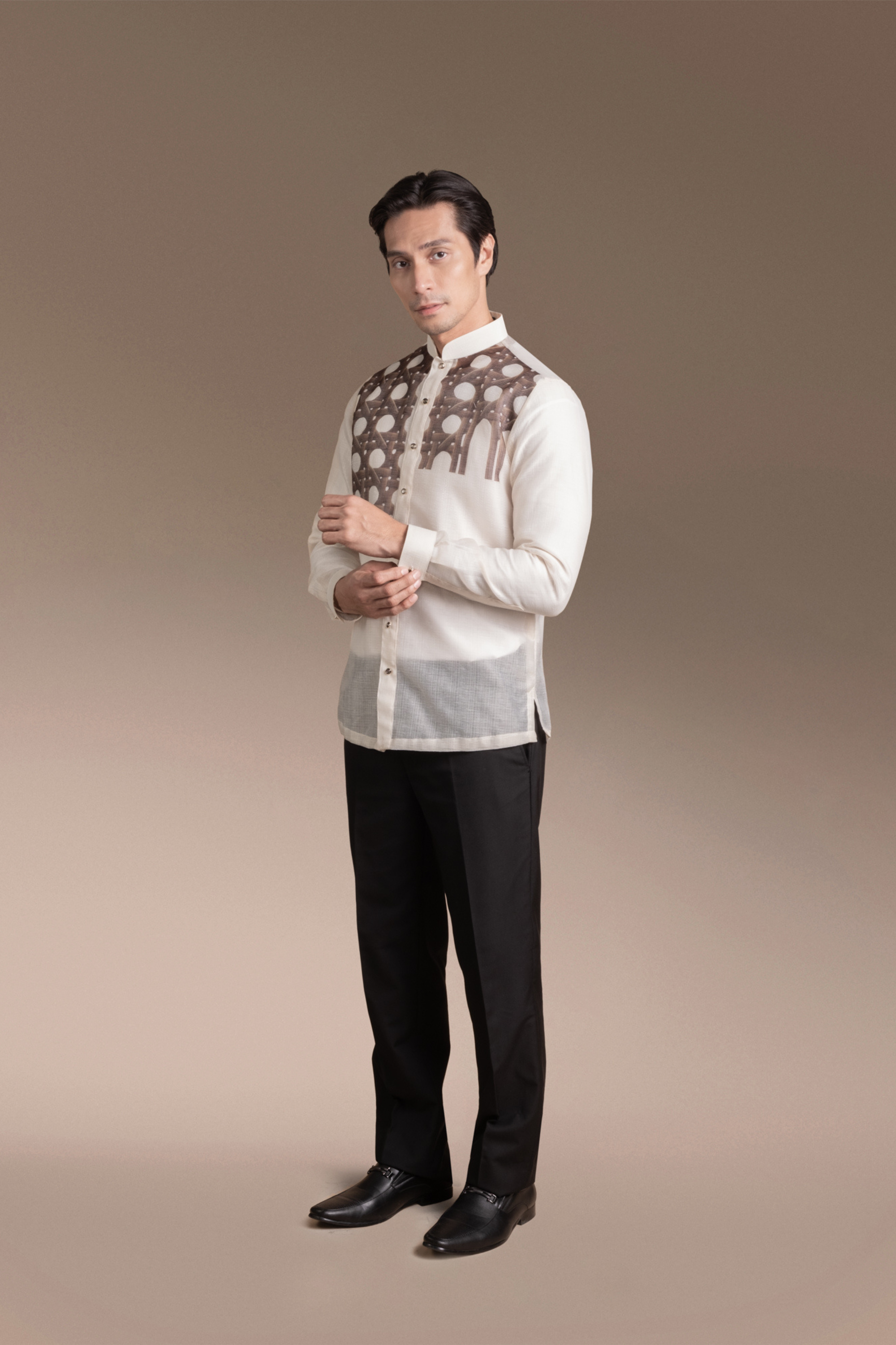 Onesimus Men’s Formal Barong Tagalog, Textured Faux Silk, Printed
