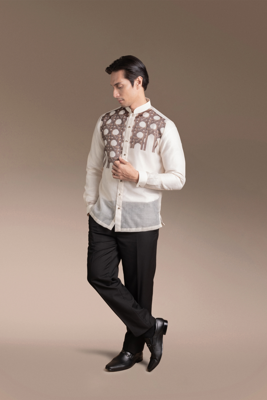 Onesimus Men’s Formal Barong Tagalog, Textured Faux Silk, Printed