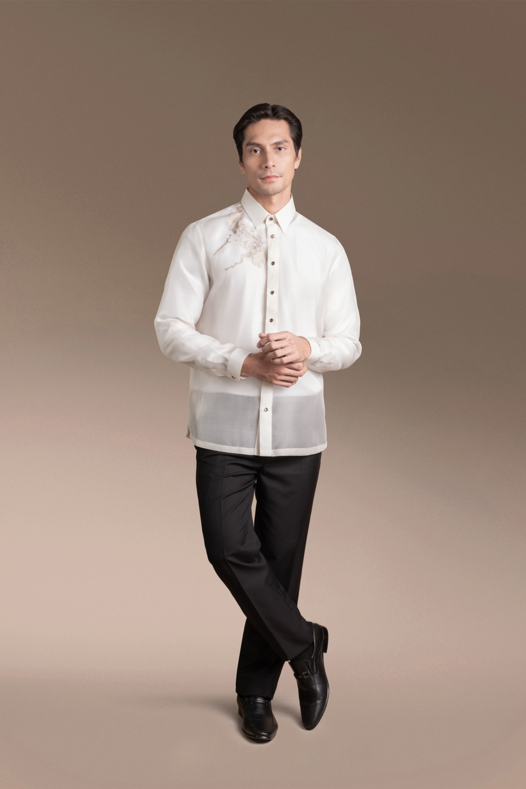 Onesimus Men’s Formal Barong Tagalog, Classic Pure Natural Silk, Embroidered