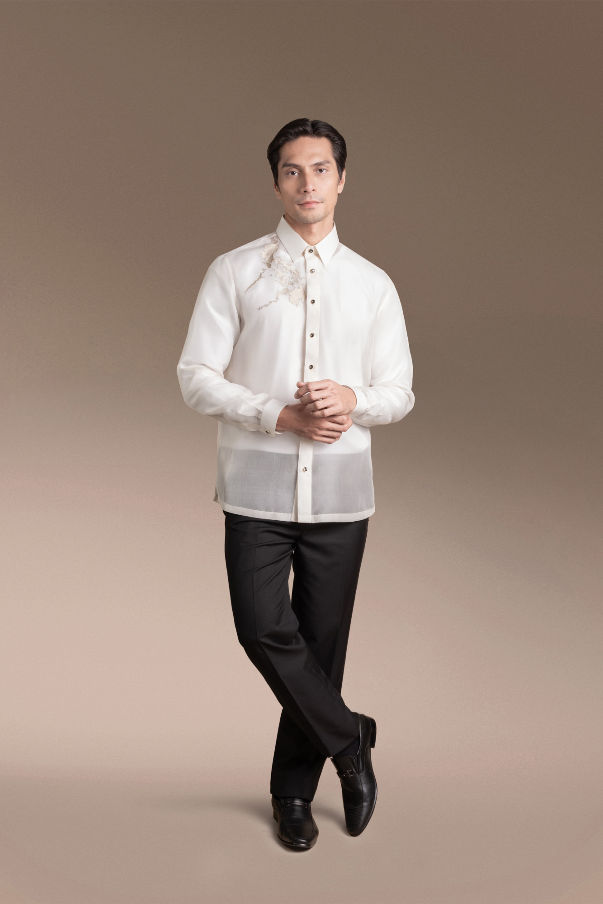 Onesimus Men’s Formal Barong Tagalog, Classic Pure Natural Silk, Embroidered