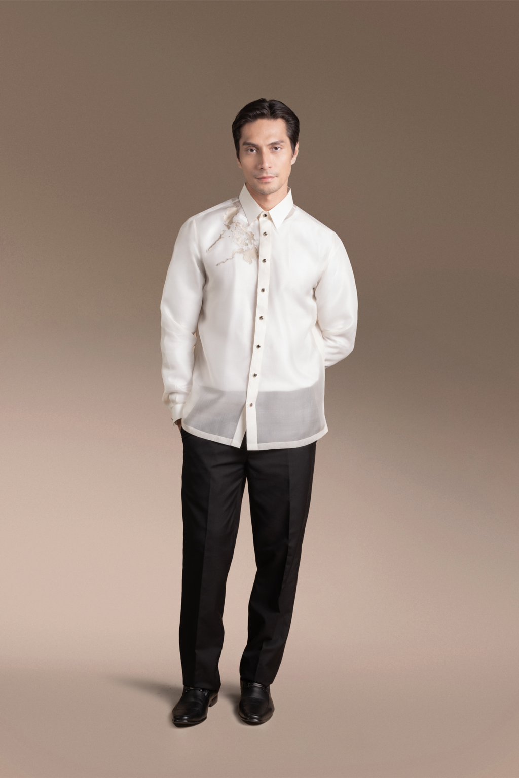 Onesimus Men’s Formal Barong Tagalog, Classic Pure Natural Silk, Embroidered