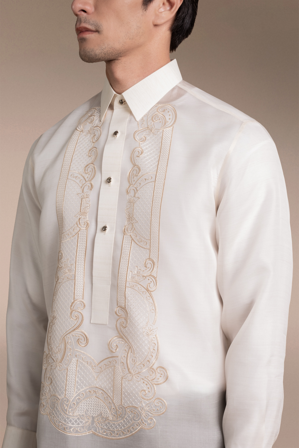 Onesimus Men’s Formal Barong Tagalog, Classic Pure Natural Silk, Embroidered