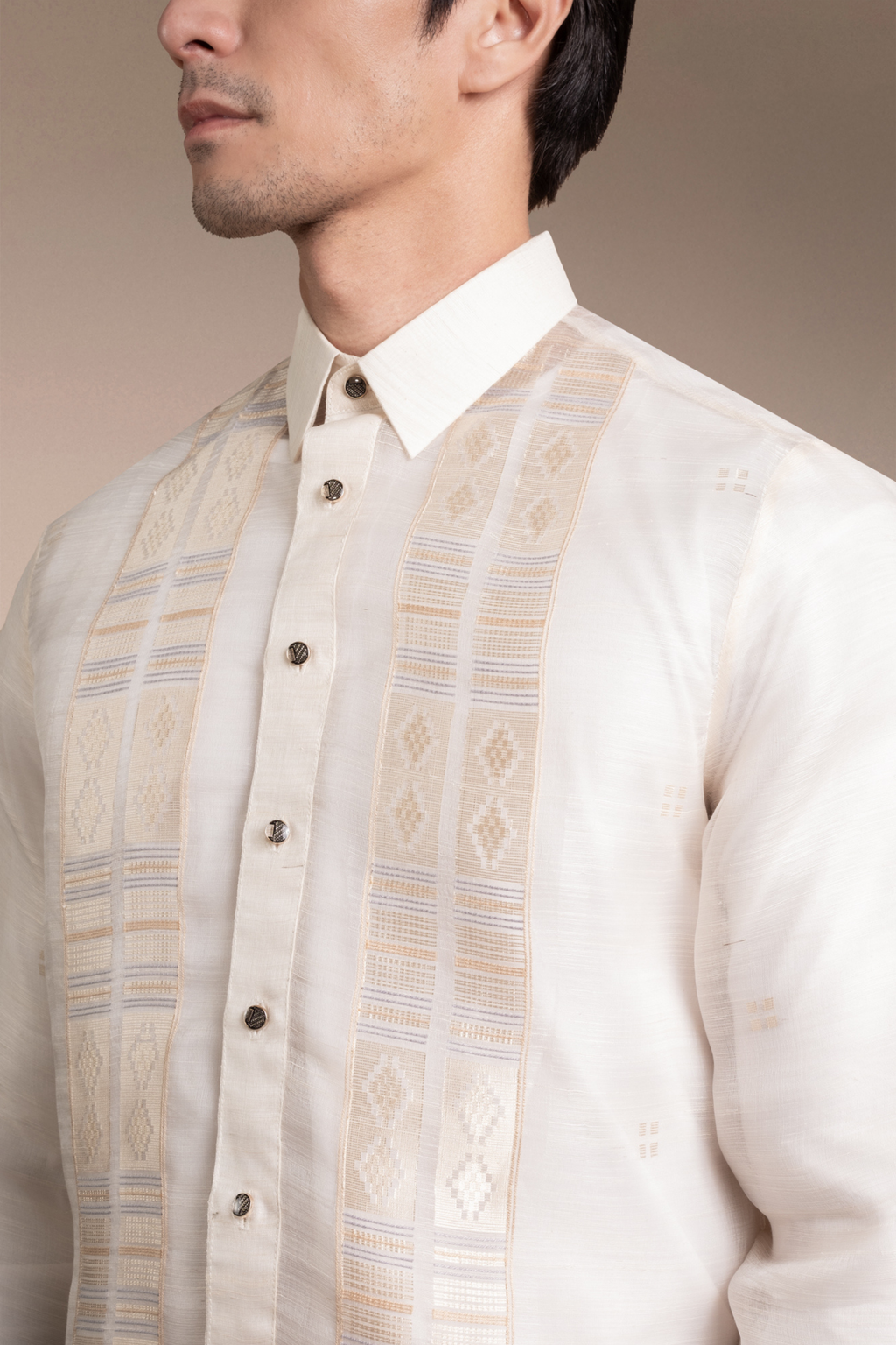 Onesimus Men’s Formal Barong Tagalog, Handwoven Pineapple Leaves Fiber and Natural Silk, Embroidered