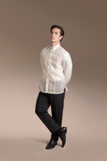 Onesimus Mens Formal Barong Tagalog, Handwoven Pineapple Leaves Fiber and Natural Silk, Embroidered