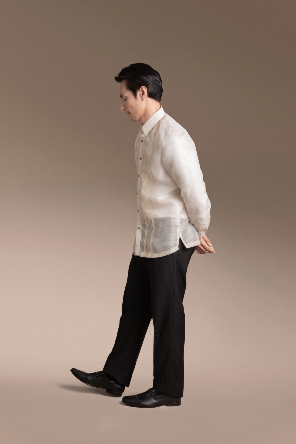 Onesimus Mens Formal Barong Tagalog, Handwoven Pineapple Leaves Fiber and Natural Silk, Embroidered