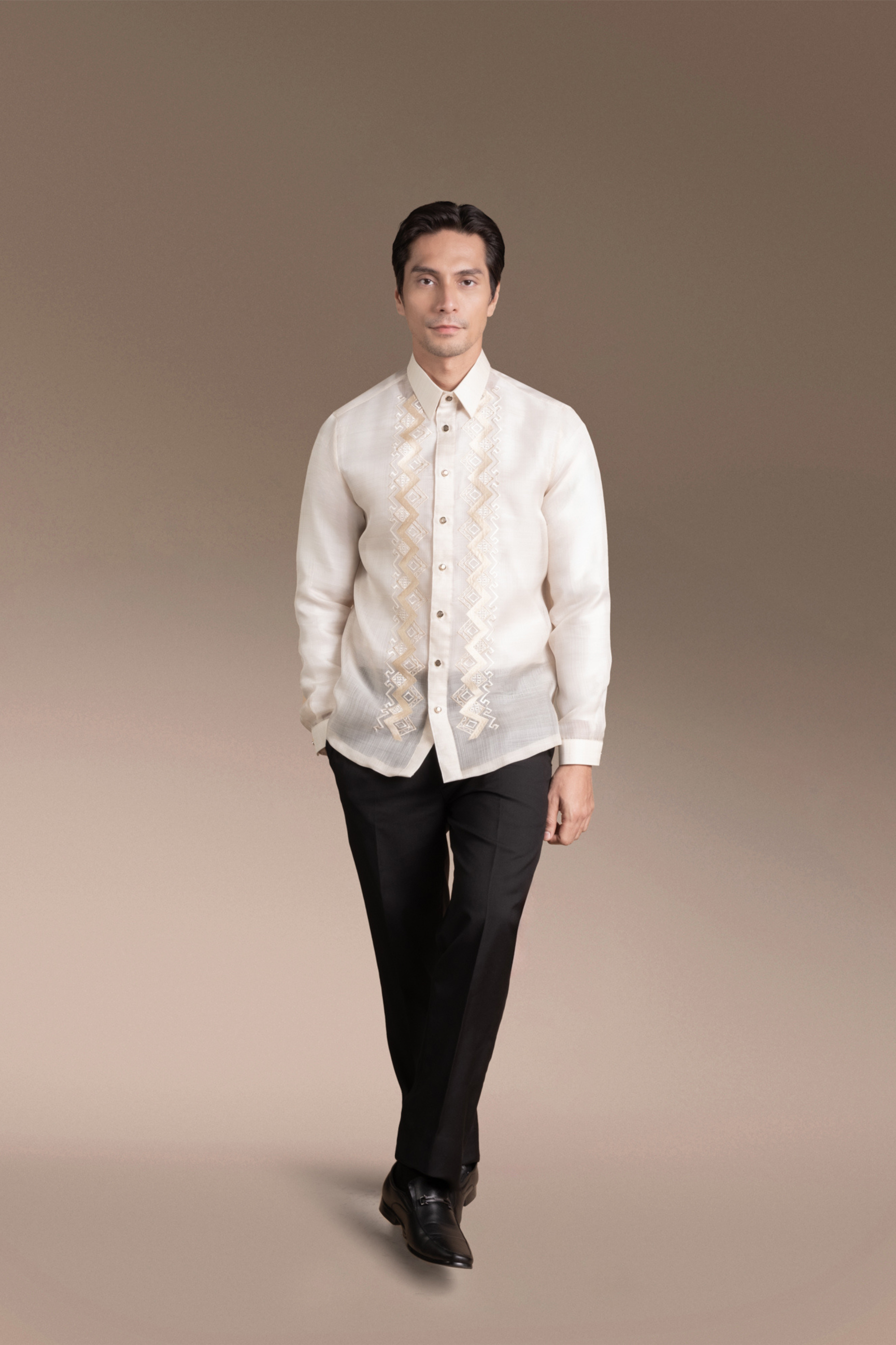 Onesimus Men’s Formal Barong Tagalog, Textured Pure Natural Silk, Embroidered