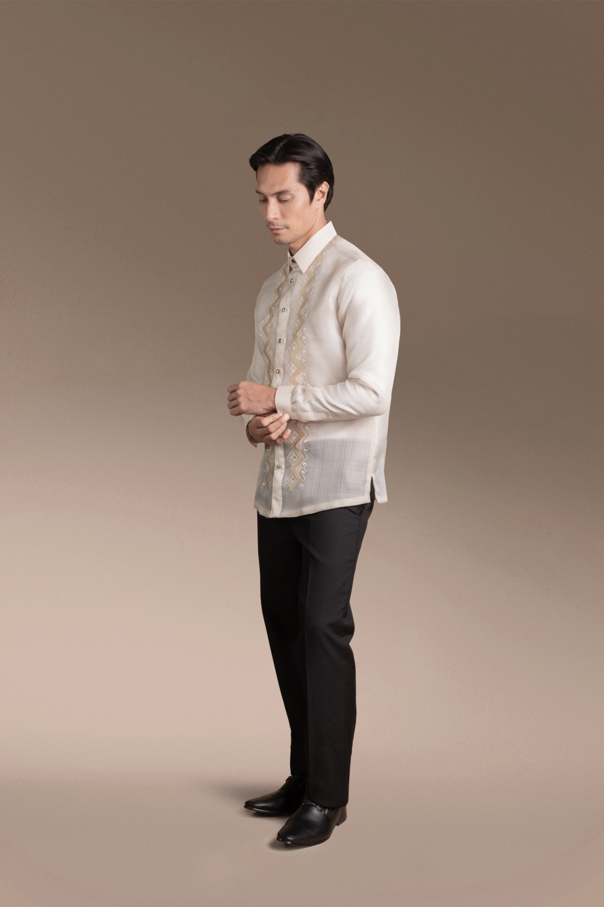 Onesimus Men’s Formal Barong Tagalog, Textured Pure Natural Silk, Embroidered