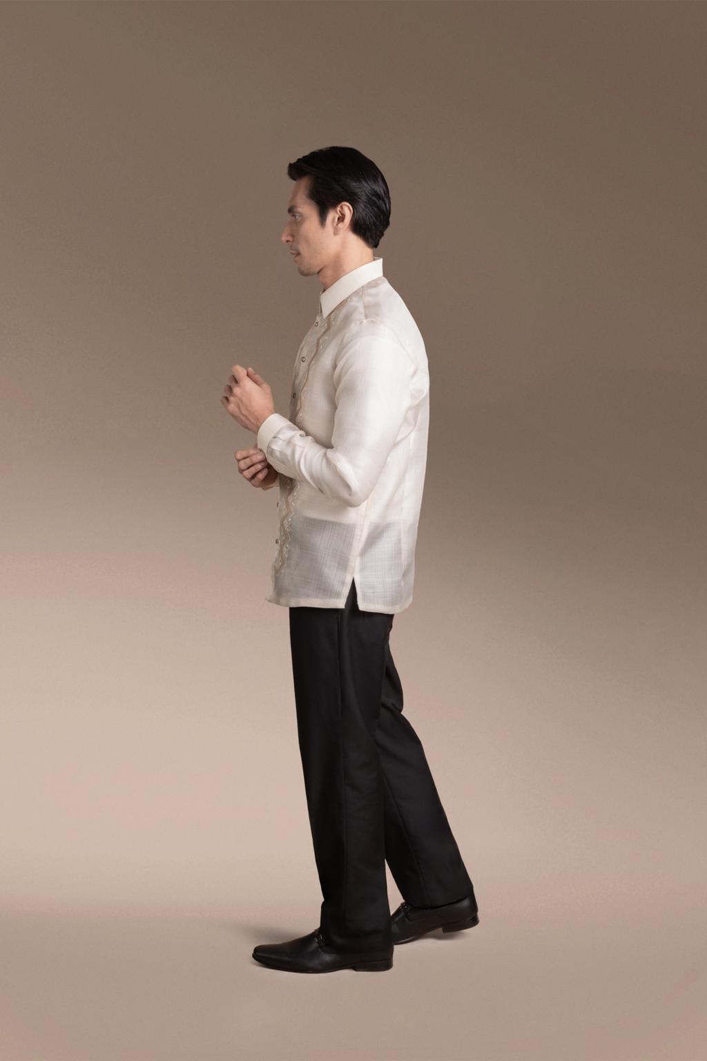 Onesimus Men’s Formal Barong Tagalog, Textured Pure Natural Silk, Embroidered
