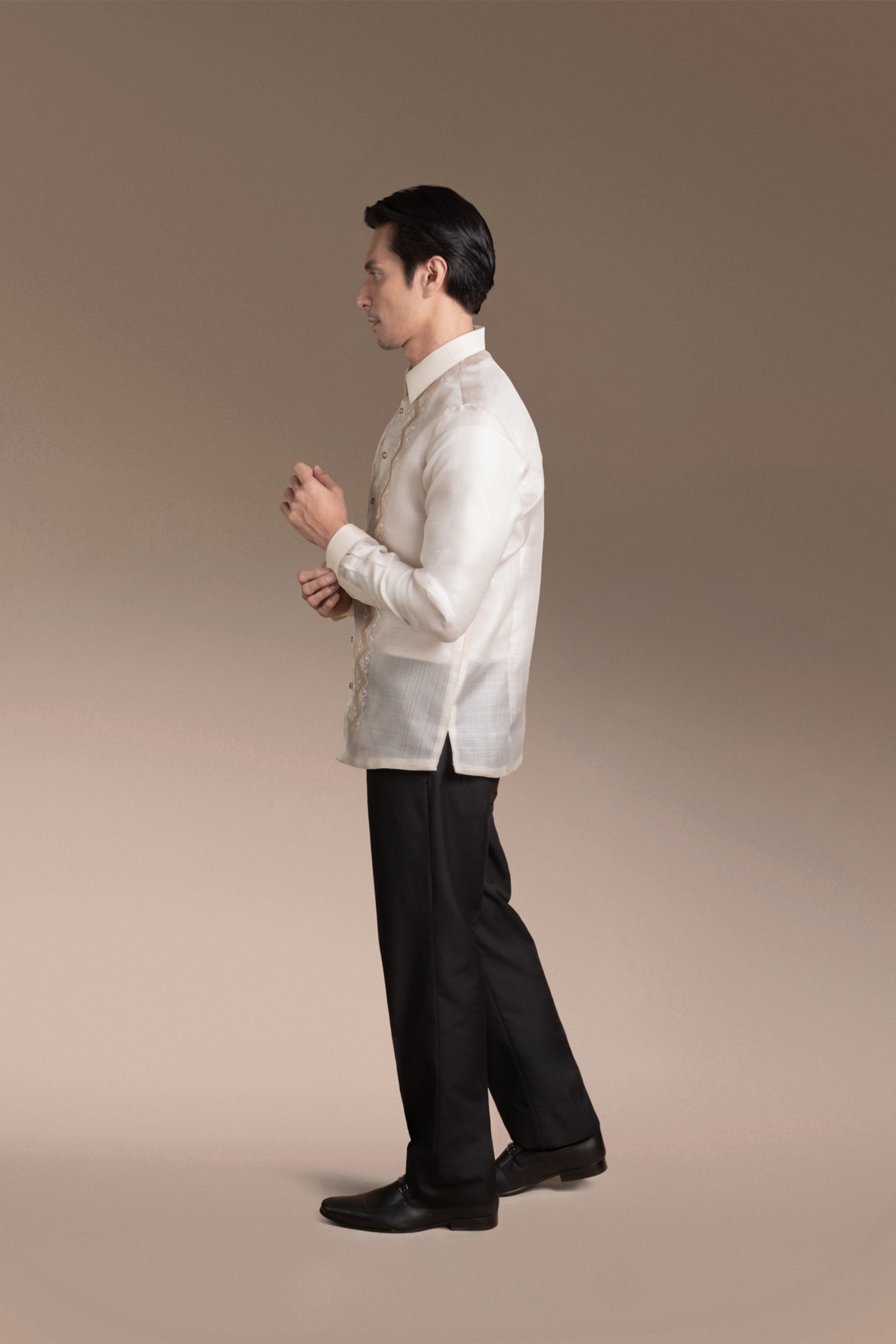 Onesimus Men’s Formal Barong Tagalog, Textured Pure Natural Silk, Embroidered
