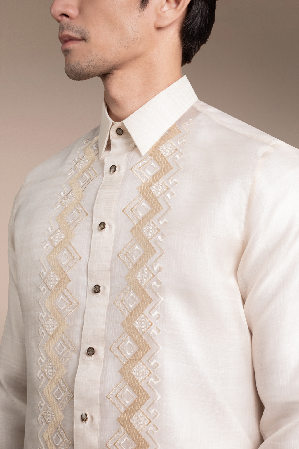 Onesimus Men’s Formal Barong Tagalog, Textured Pure Natural Silk, Embroidered
