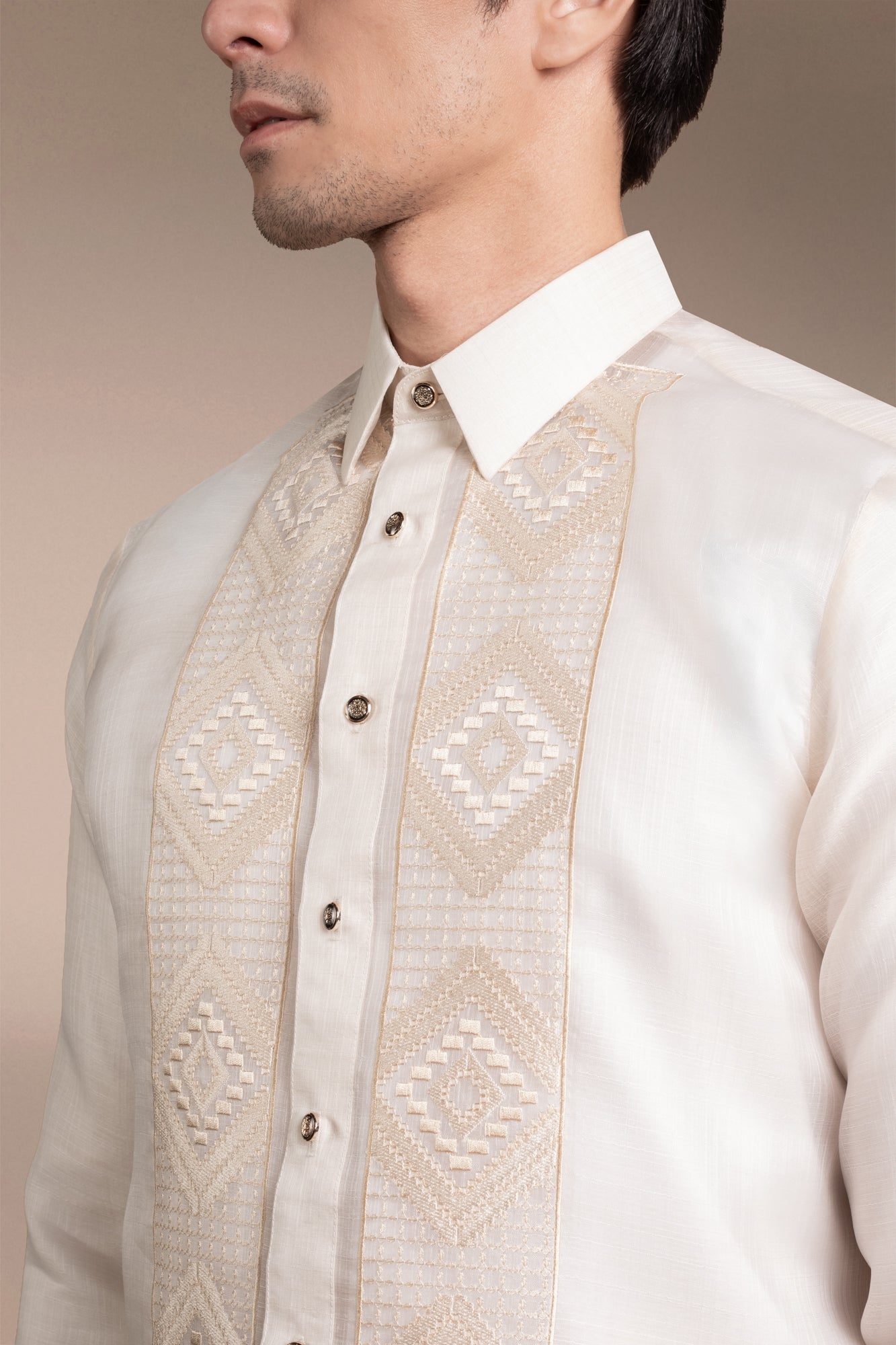 Onesimus Men’s Formal Barong Tagalog, Textured Pure Natural Silk, Embroidered