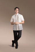 Onesimus Mens Formal Barong Tagalog, Textured Faux Silk, Embroidered