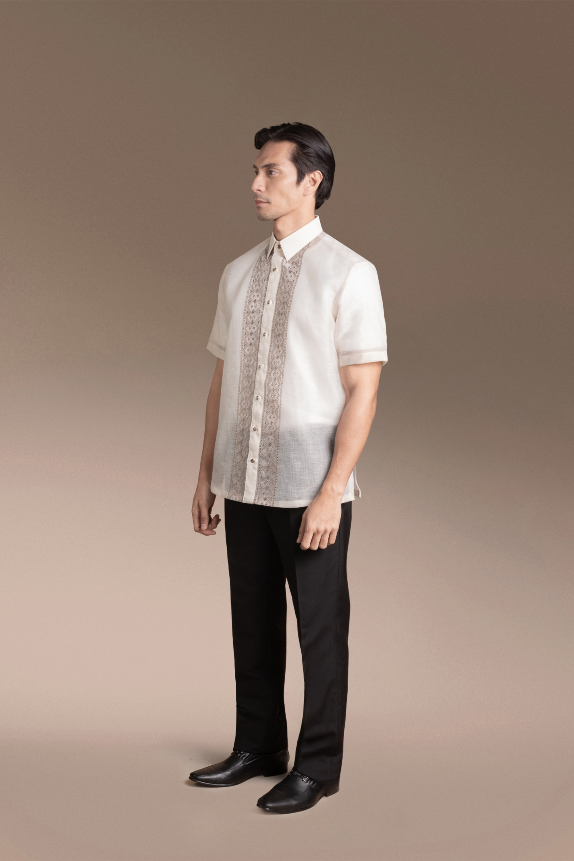 Onesimus Mens Formal Barong Tagalog, Textured Faux Silk, Embroidered