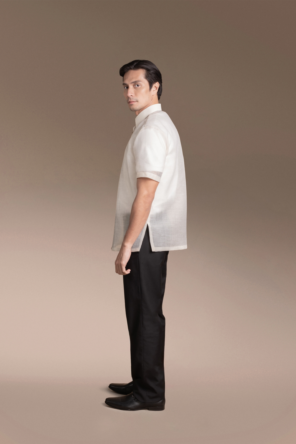 Onesimus Mens Formal Barong Tagalog, Textured Faux Silk, Embroidered