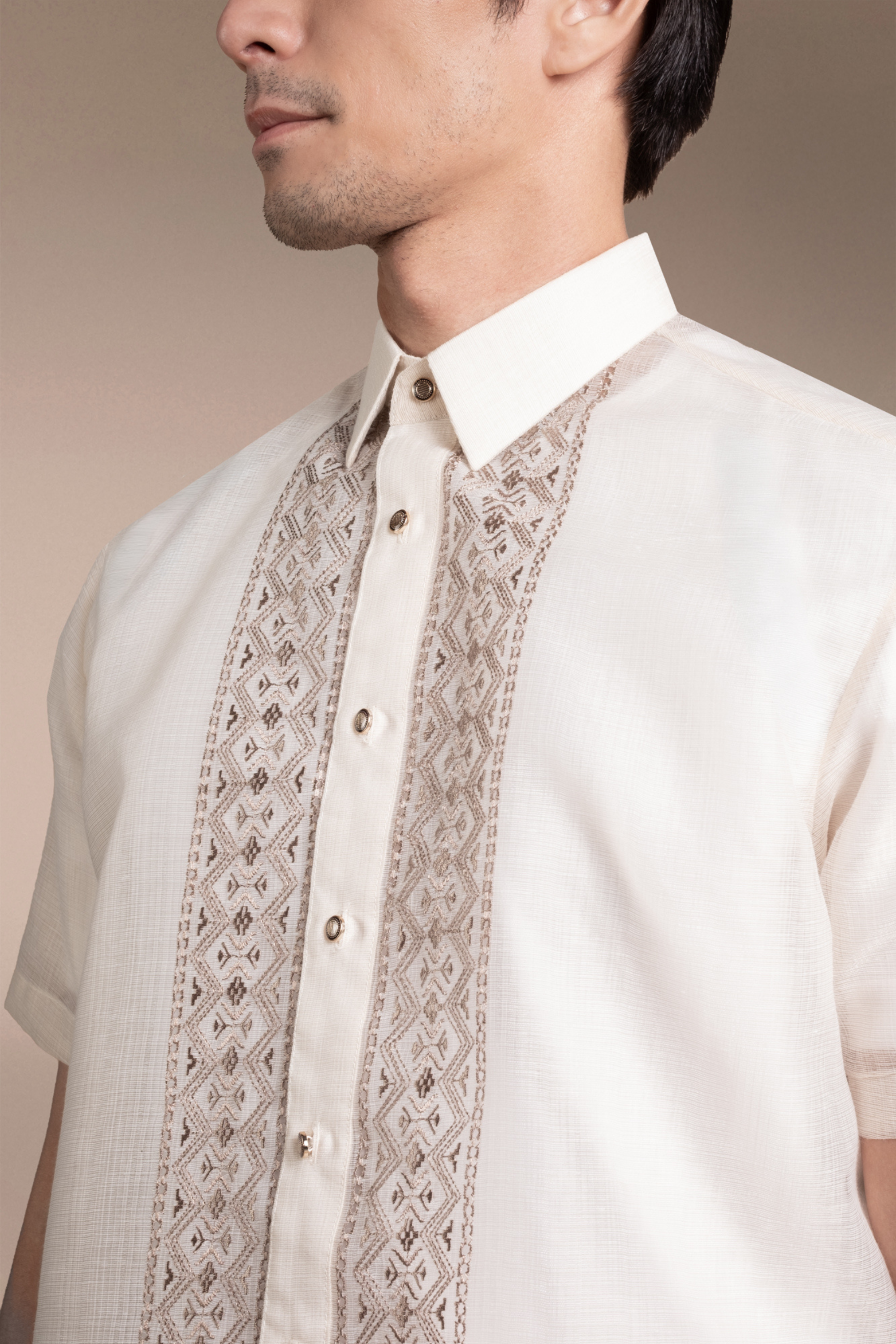 Onesimus Mens Formal Barong Tagalog, Textured Faux Silk, Embroidered