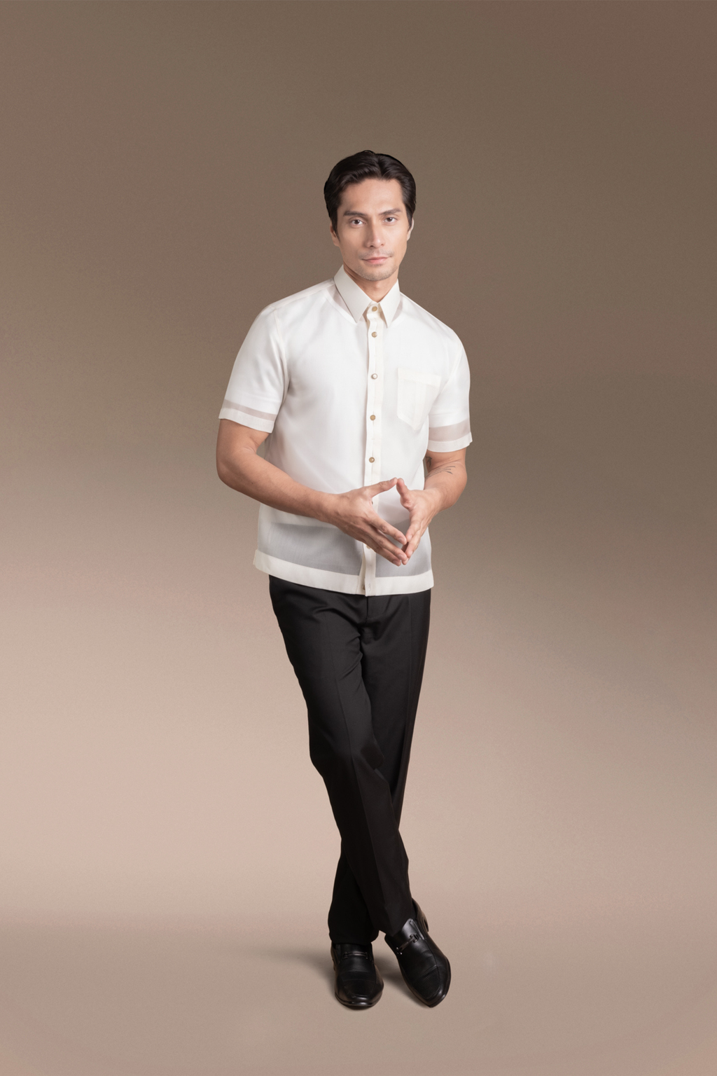 Onesimus Men’s Formal Barong Tagalog, Classic Pure Natural Silk, Embroidered