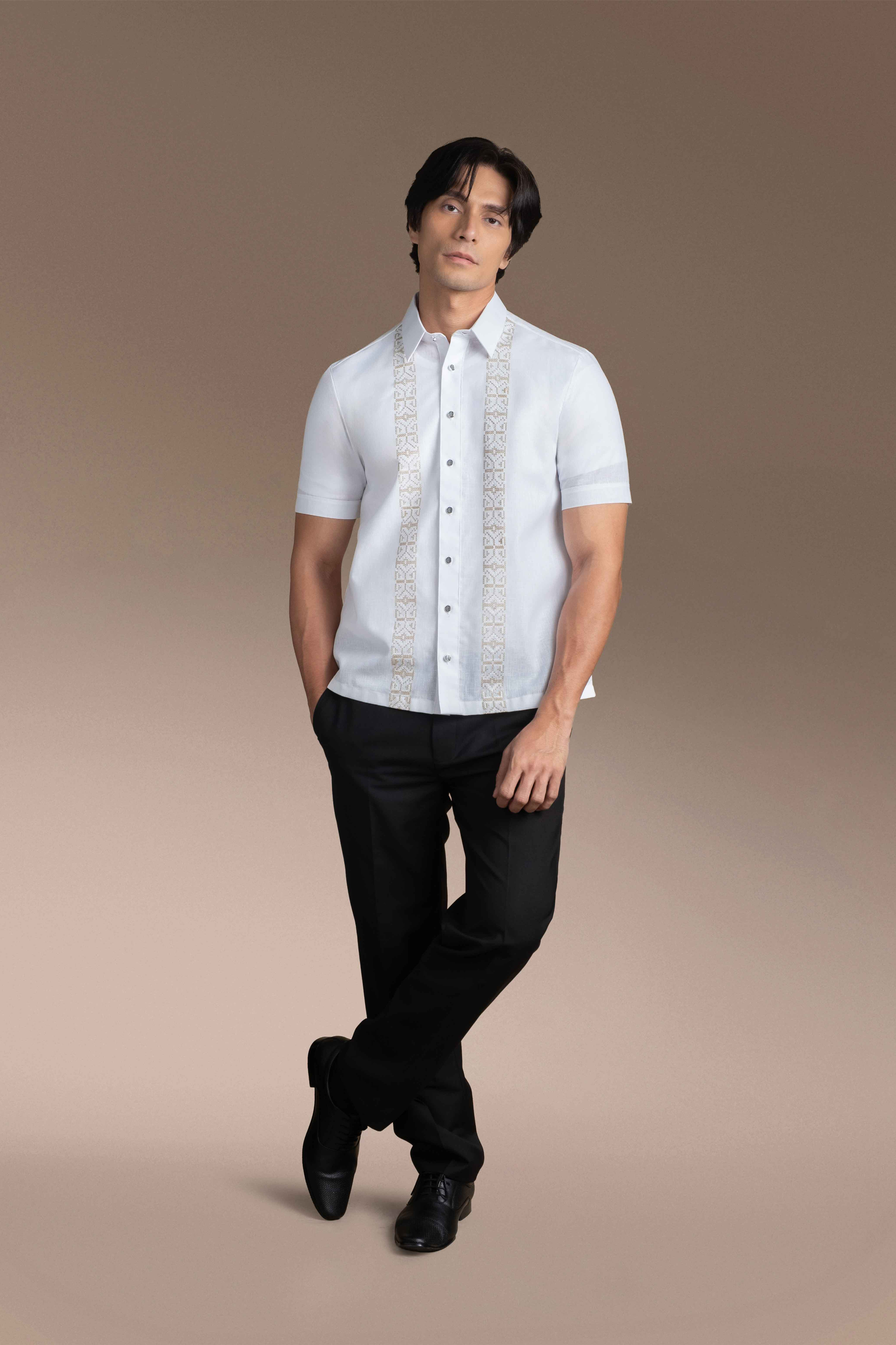 Onesimus Men’s Office Barong, Polyester-cotton Blend, Embroidered