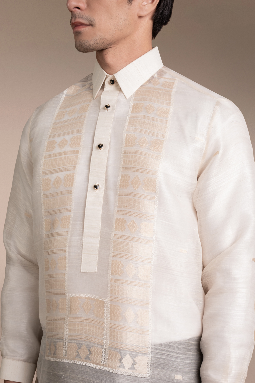 Onesimus Men’s Formal Barong Tagalog, Handwoven Pineapple Leaves Fiber and Natural Silk, Embroidered