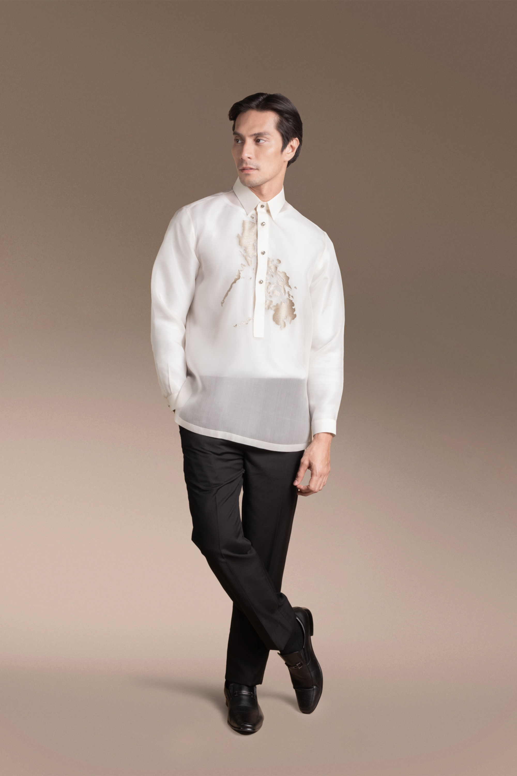 Onesimus Men’s Formal Barong Tagalog, Classic Pure Natural Silk, Embroidered