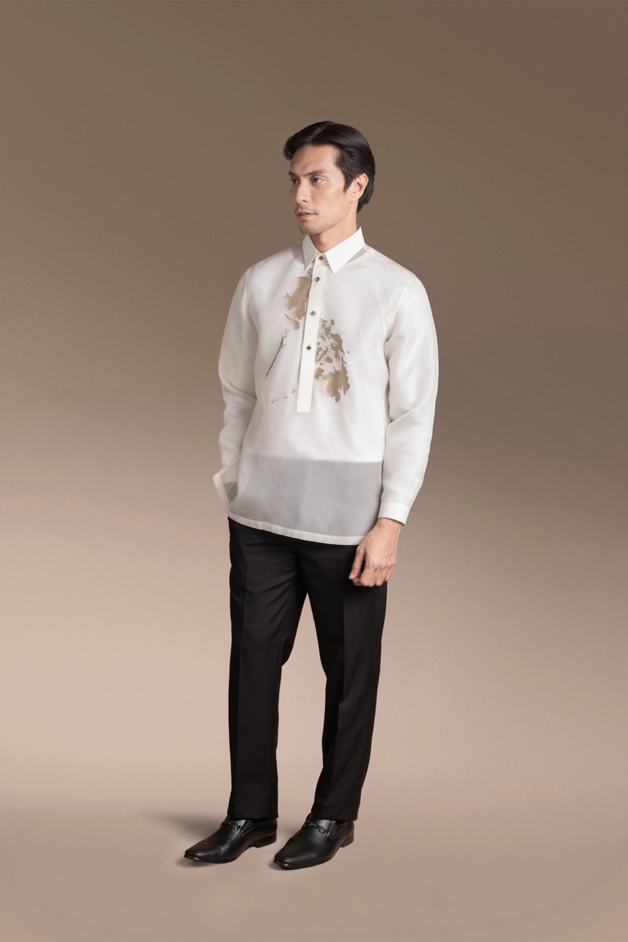 Onesimus Men’s Formal Barong Tagalog, Classic Pure Natural Silk, Embroidered