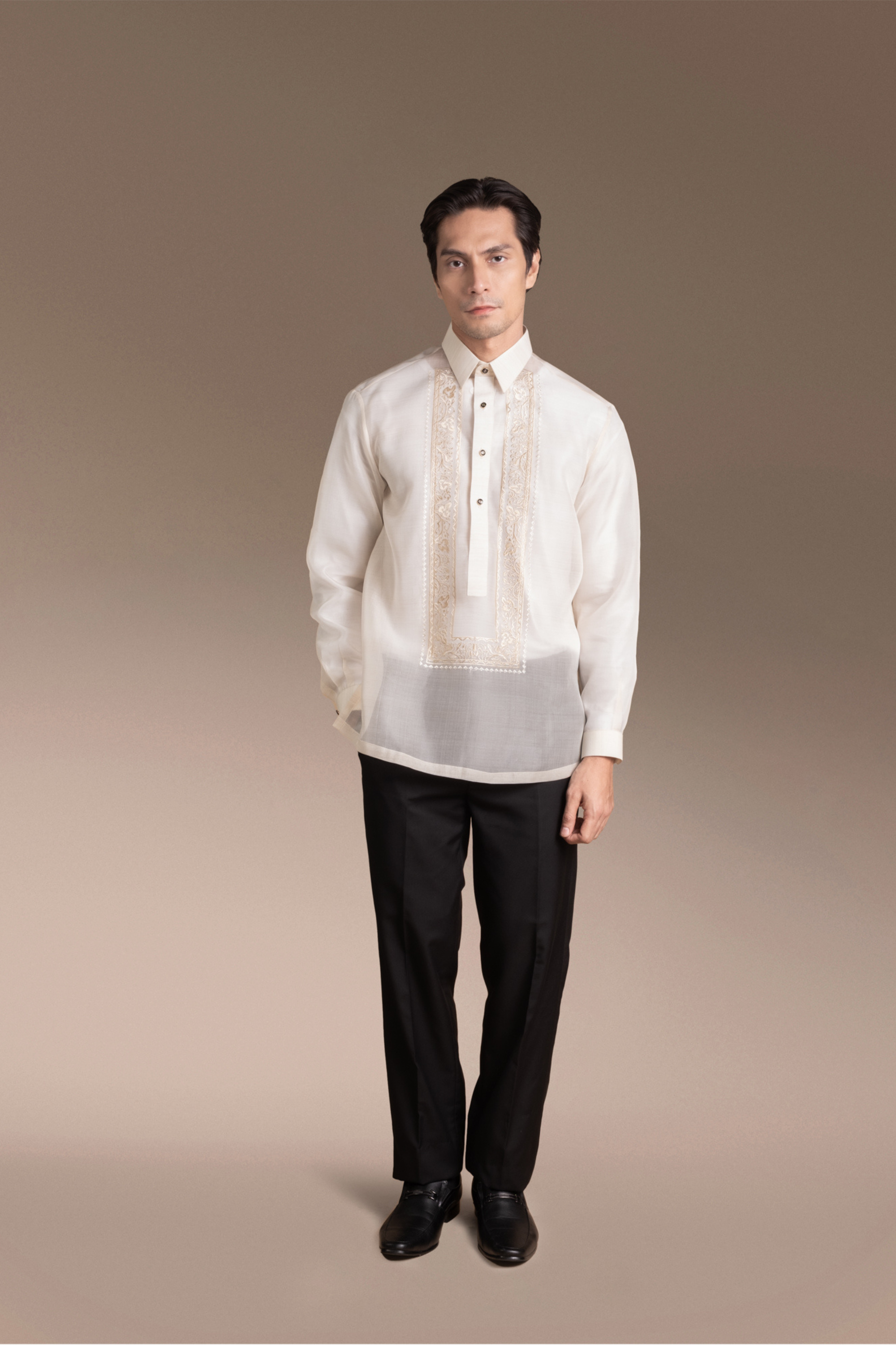 Onesimus Men’s Formal Barong Tagalog, Textured Pure Natural Silk, Embroidered