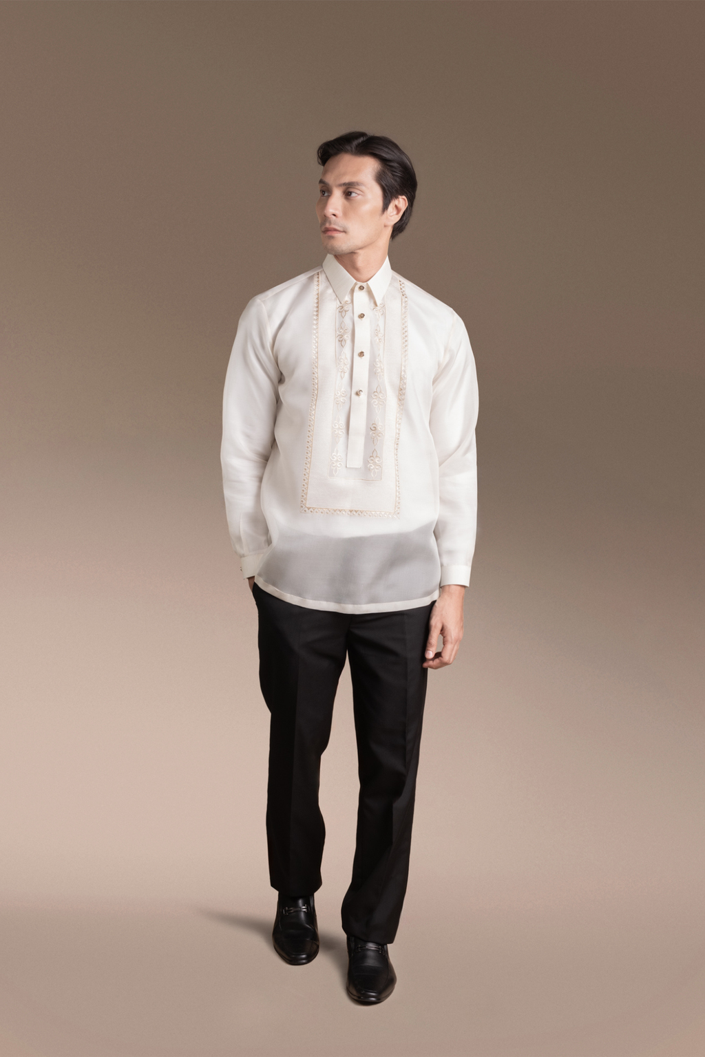 Onesimus Men’s Formal Barong Tagalog, Classic Pure Natural Silk, Embroidered
