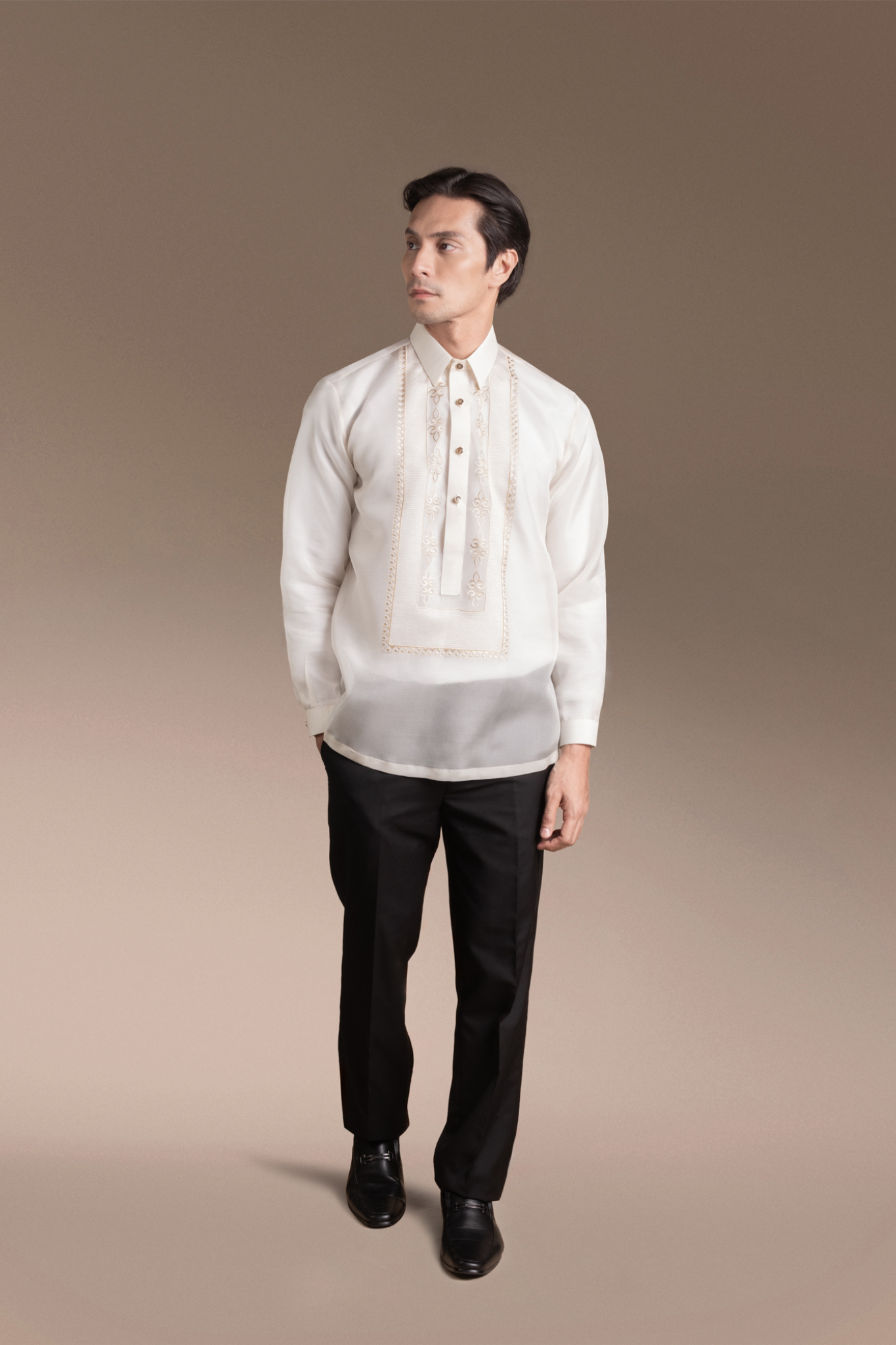 Onesimus Men’s Formal Barong Tagalog, Classic Pure Natural Silk, Embroidered