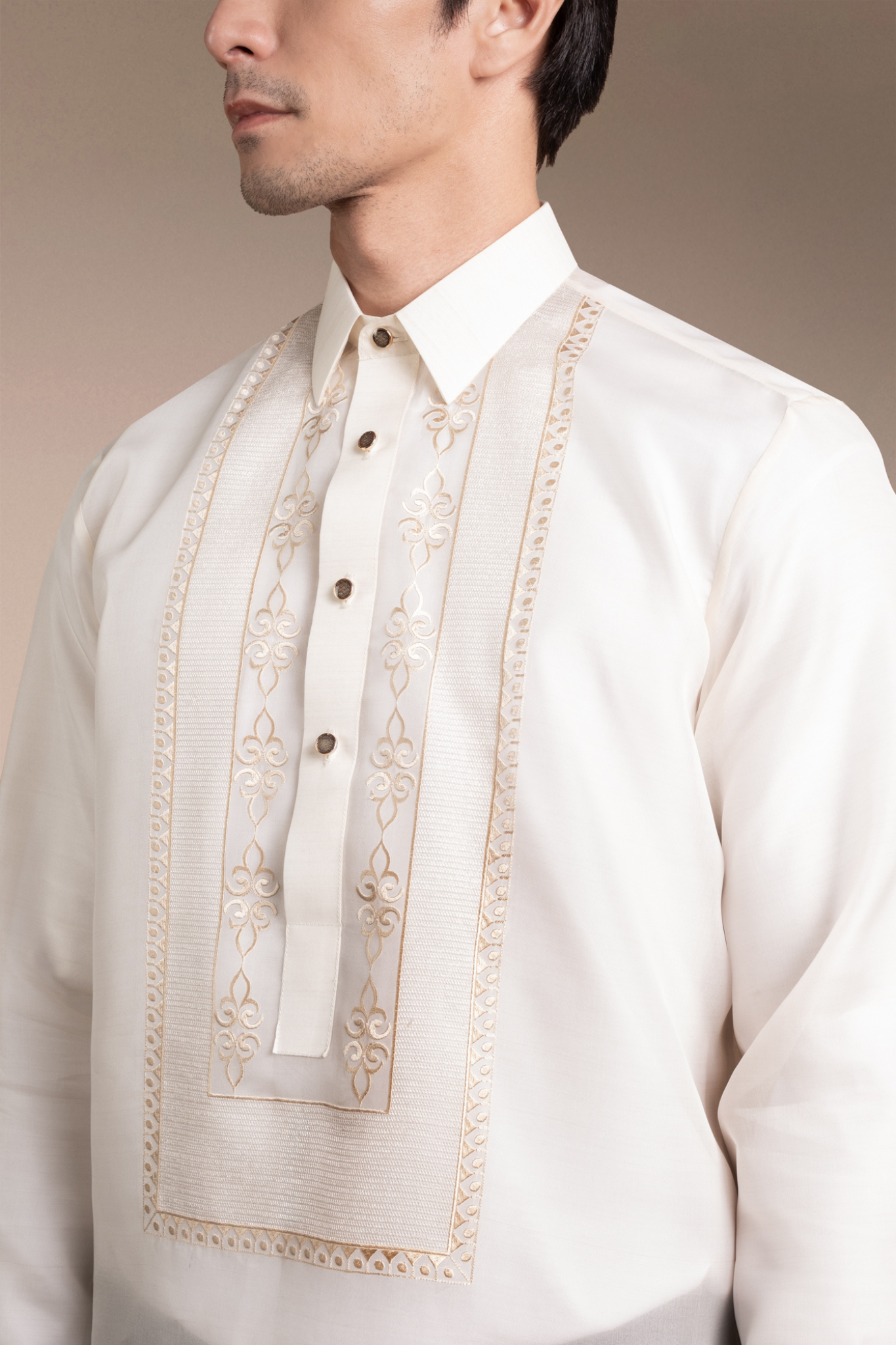 Onesimus Men’s Formal Barong Tagalog, Classic Pure Natural Silk, Embroidered