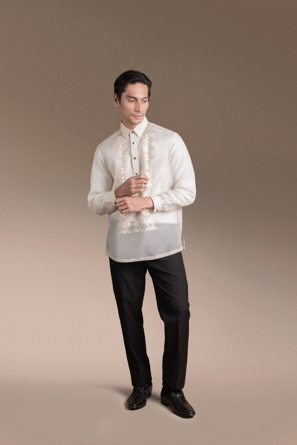 Onesimus Men’s Formal Barong Tagalog,  Classic Pure Natural Silk, Embroidered