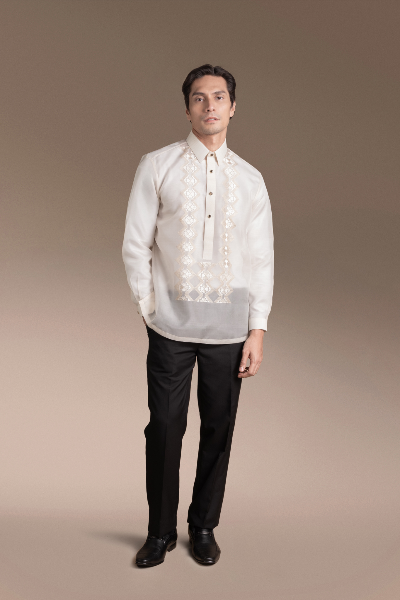 Onesimus Men’s Formal Barong Tagalog,  Classic Pure Natural Silk, Embroidered