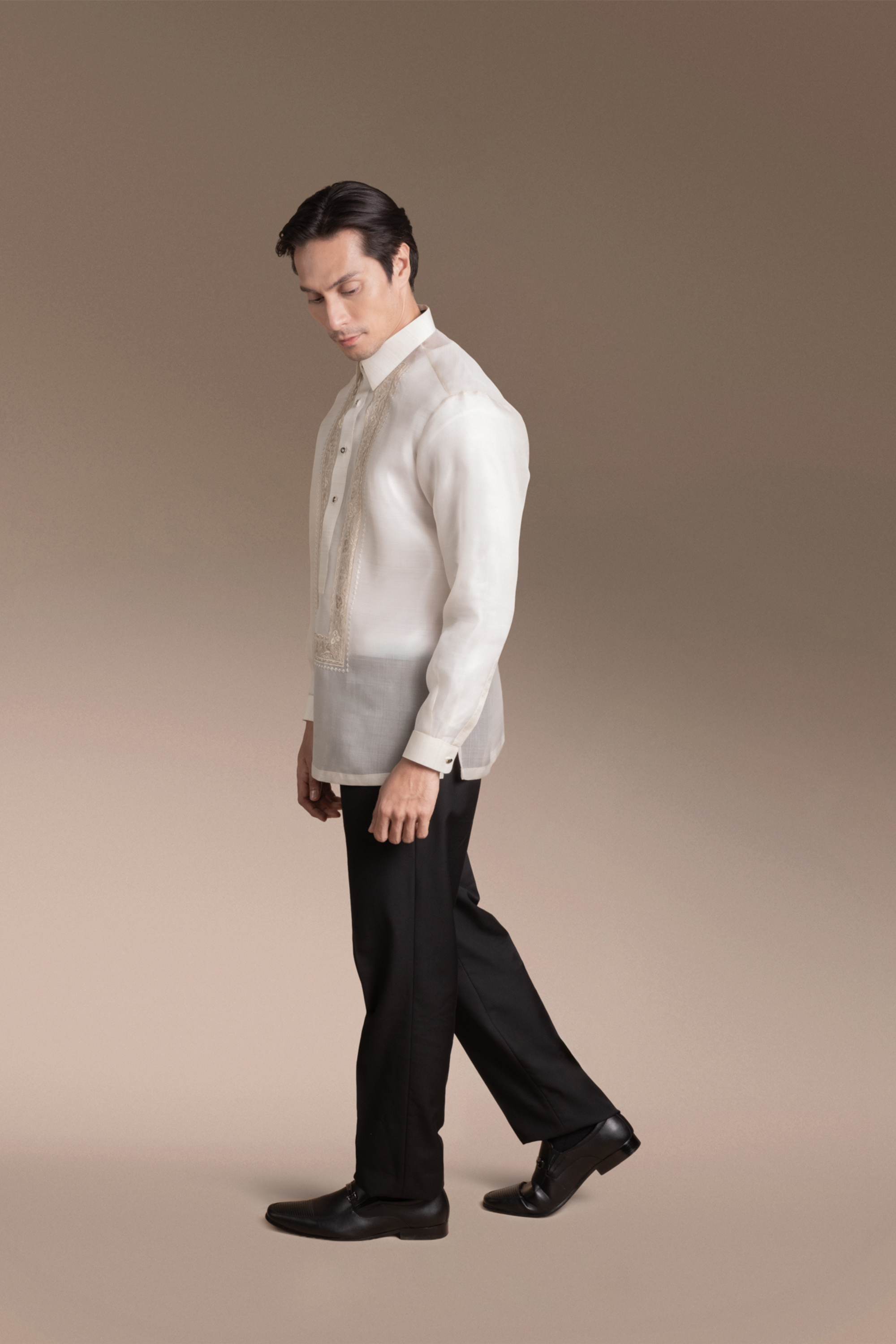 Onesimus Men’s Formal Barong Tagalog, Textured Pure Natural Silk, Embroidered