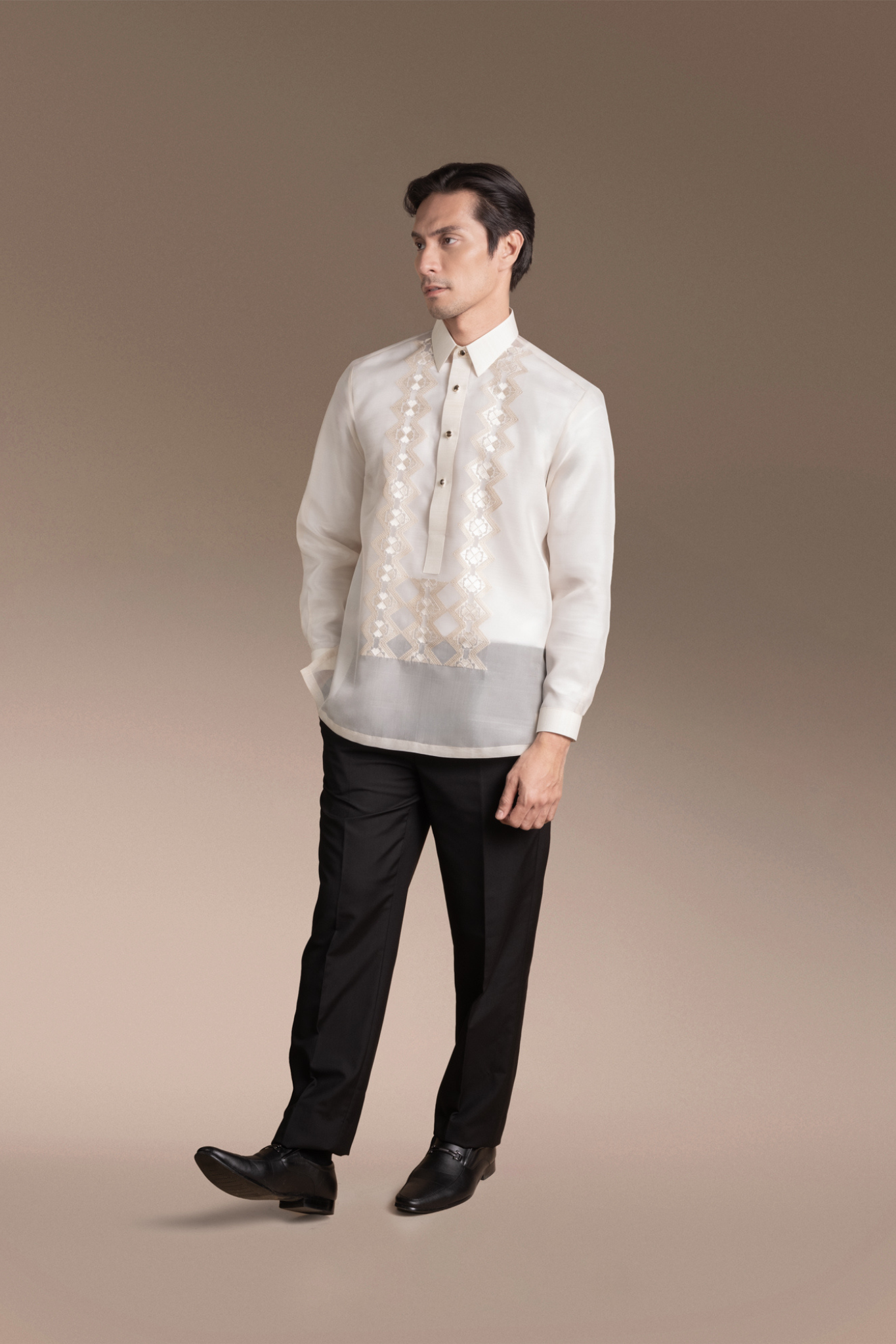 Onesimus Men’s Formal Barong Tagalog,  Classic Pure Natural Silk, Embroidered