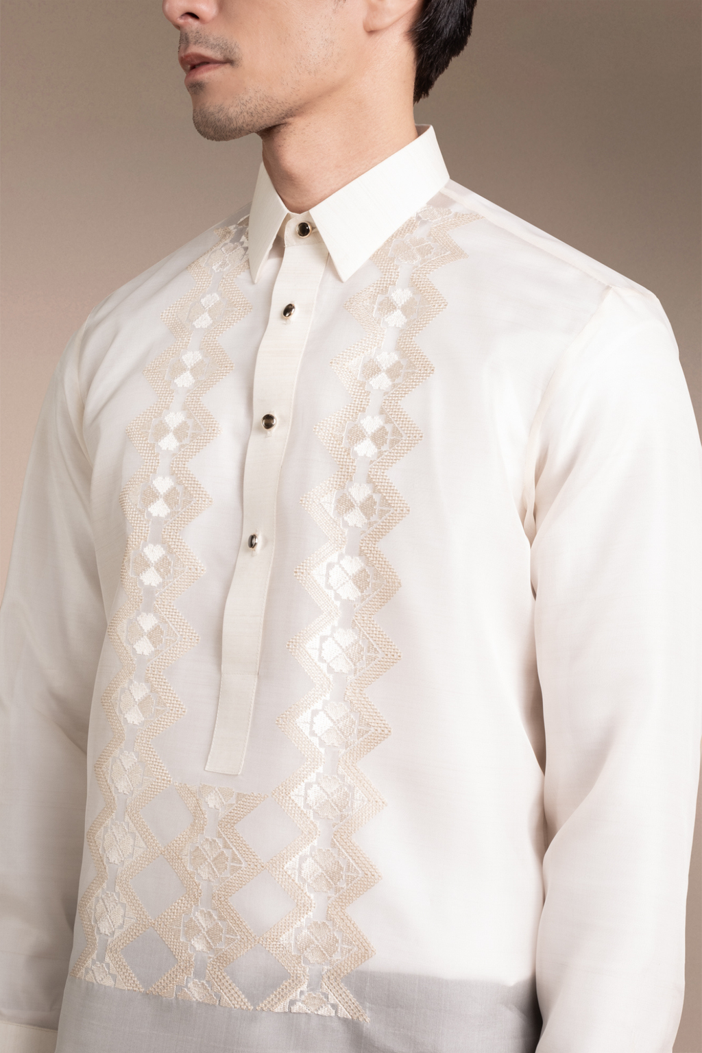 Onesimus Men’s Formal Barong Tagalog,  Classic Pure Natural Silk, Embroidered