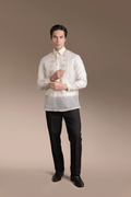 Onesimus Mens Formal Barong Tagalog, Textured Pure Natural Silk, Embroidered