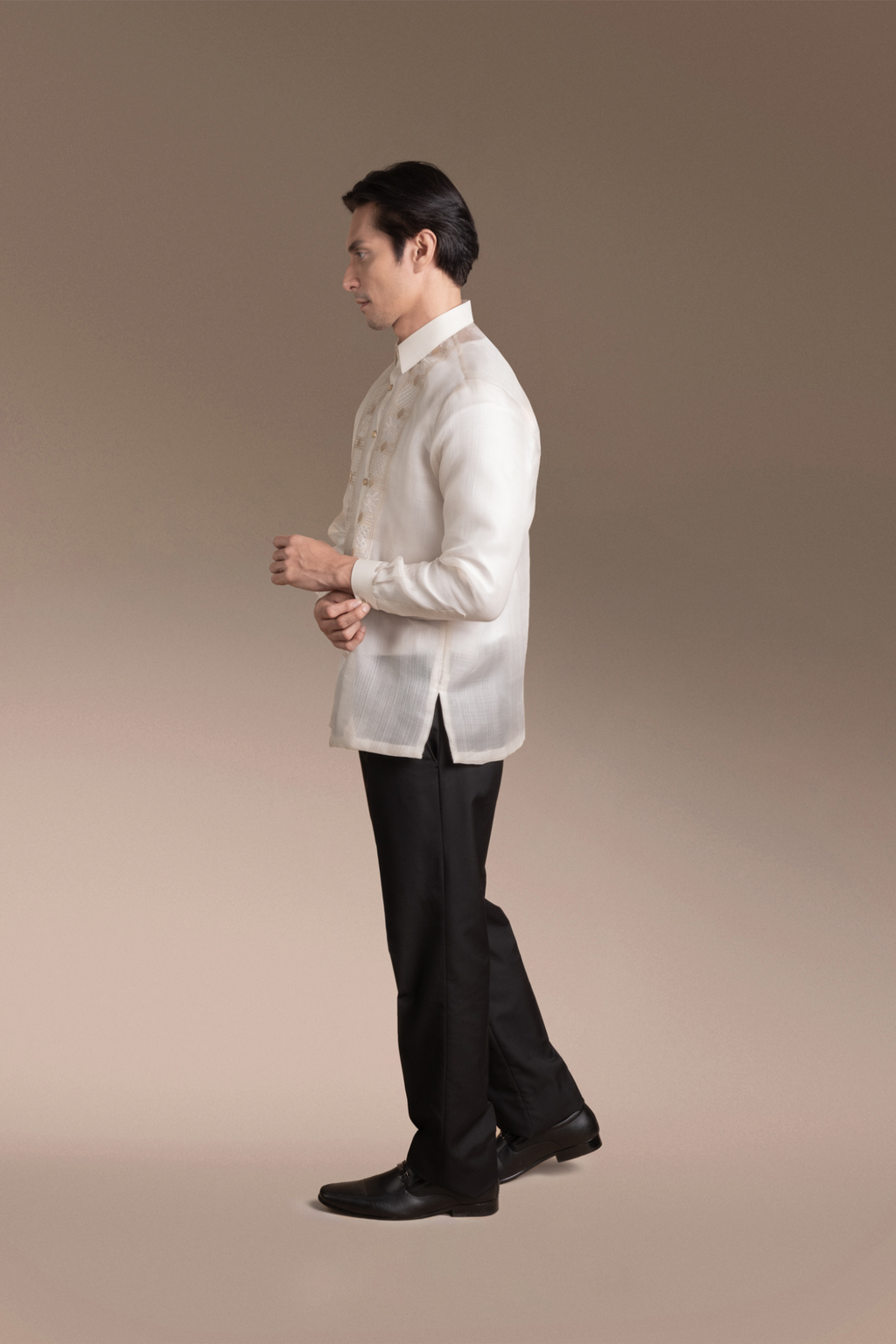 Onesimus Mens Formal Barong Tagalog, Textured Pure Natural Silk, Embroidered