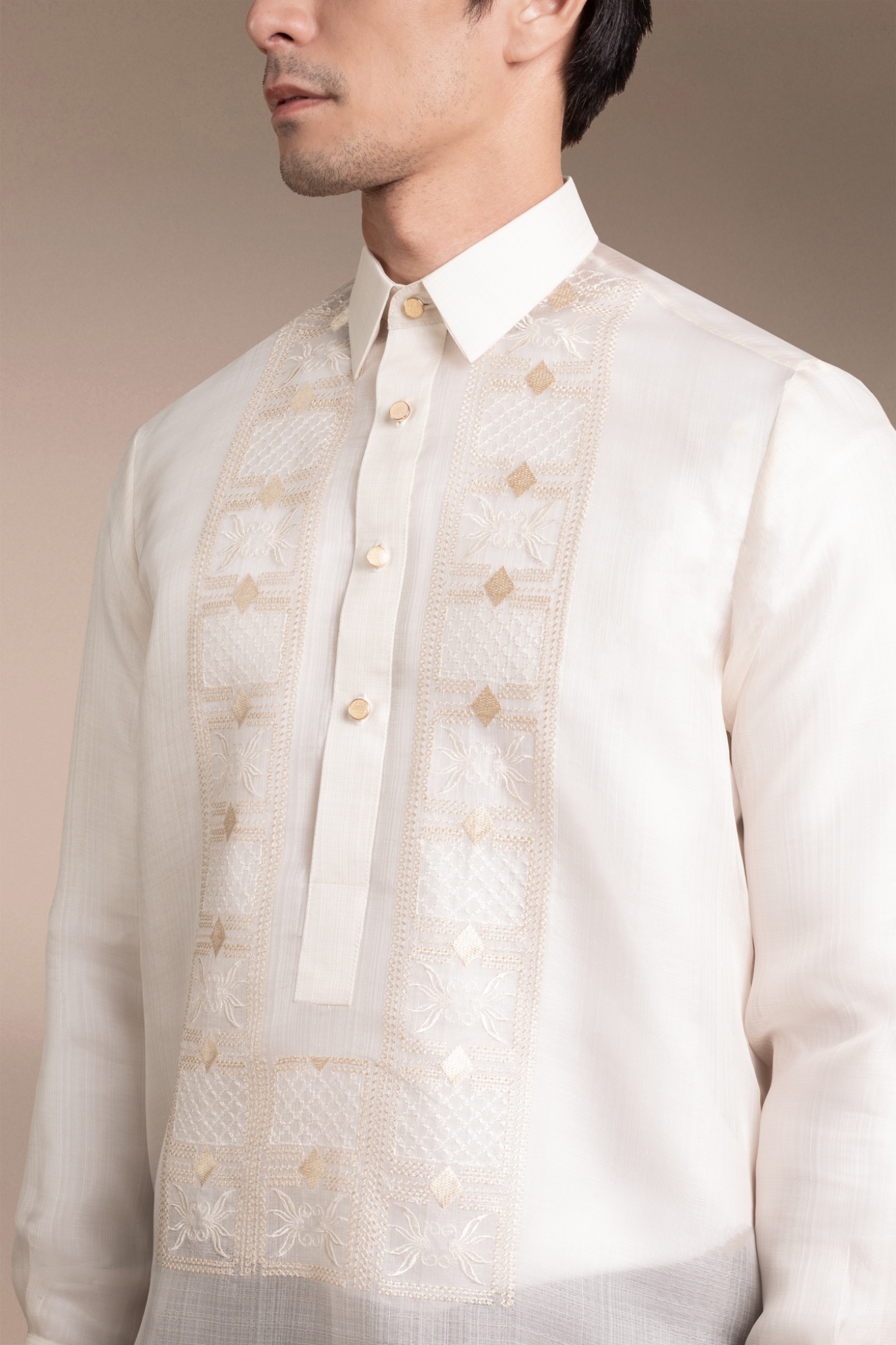 Onesimus Mens Formal Barong Tagalog, Textured Pure Natural Silk, Embroidered