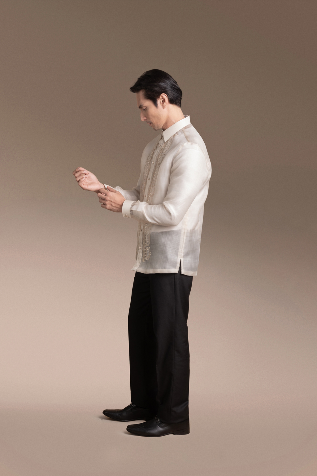 Onesimus Men’s Formal Barong Tagalog, Textured Pure Natural Silk, Embroidered