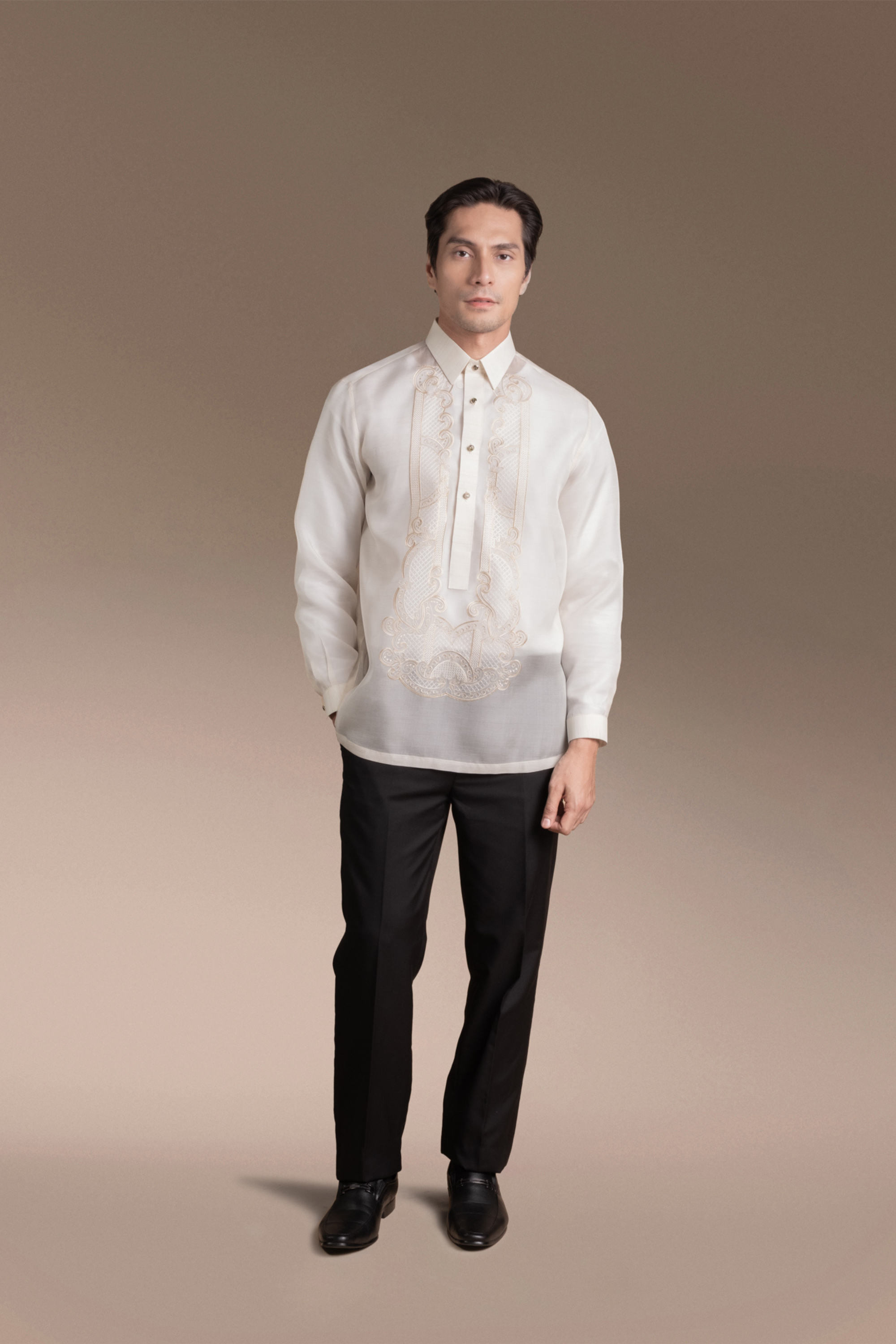 Onesimus Men’s Formal Barong Tagalog, Classic Pure Natural Silk, Embroidered