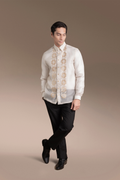 Onesimus Men’s Formal Barong Tagalog, Textured Pure Natural Silk, Embroidered