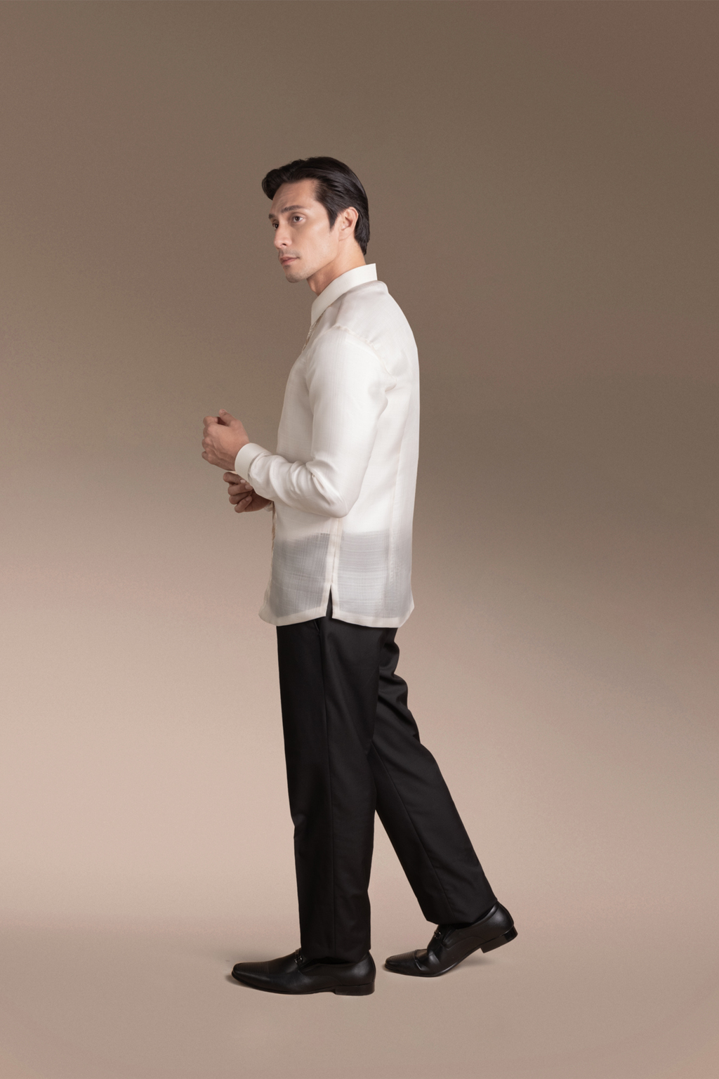 Onesimus Men’s Formal Barong Tagalog, Textured Pure Natural Silk, Embroidered