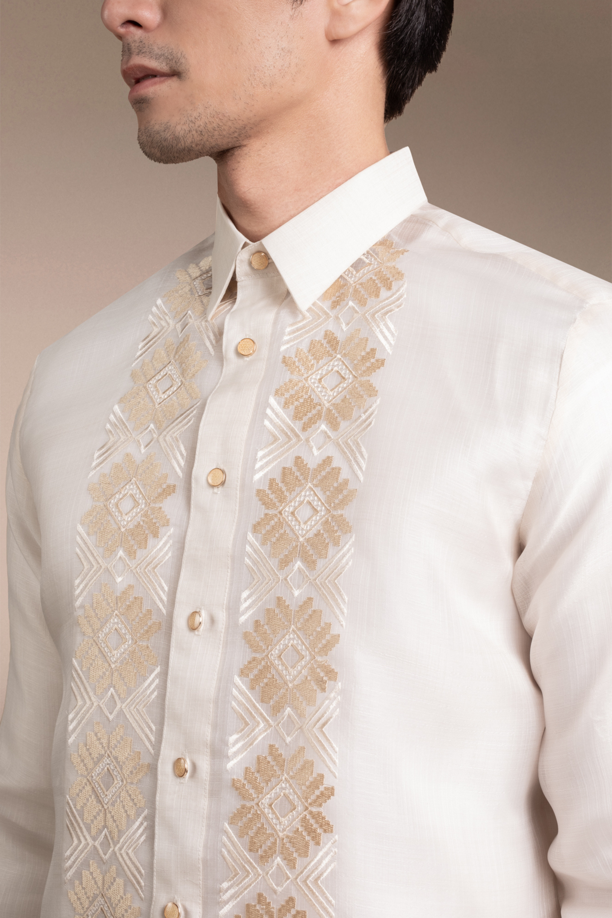 Onesimus Men’s Formal Barong Tagalog, Textured Pure Natural Silk, Embroidered