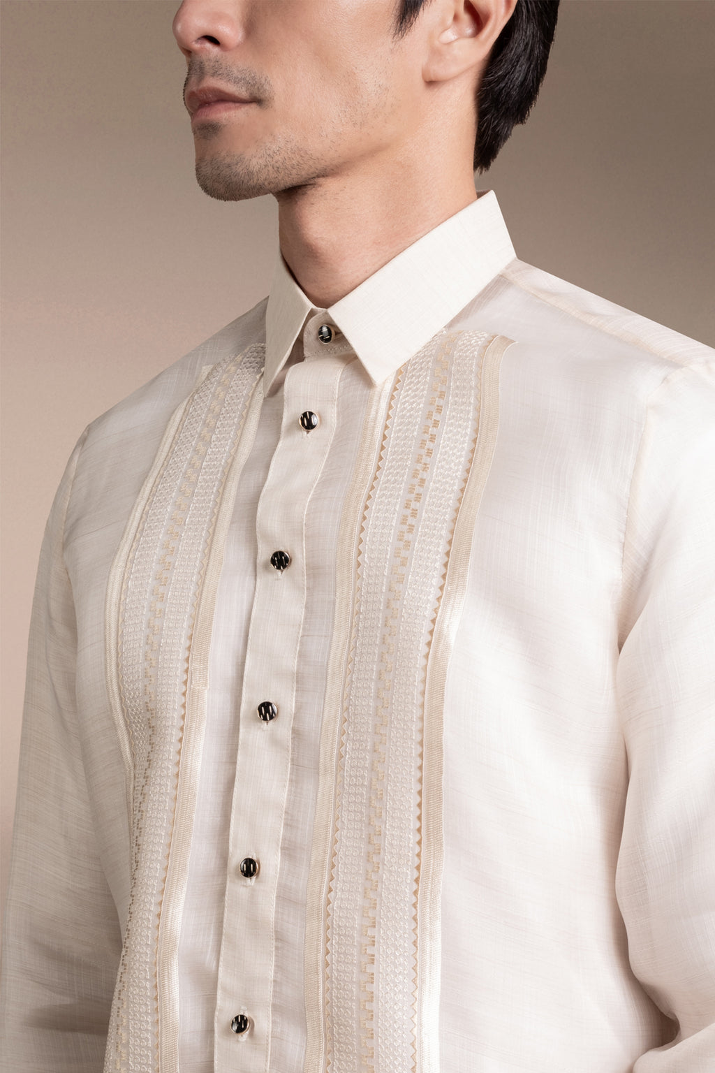 Onesimus Men’s Formal Barong Tagalog, Textured Pure Natural Silk, Embroidered